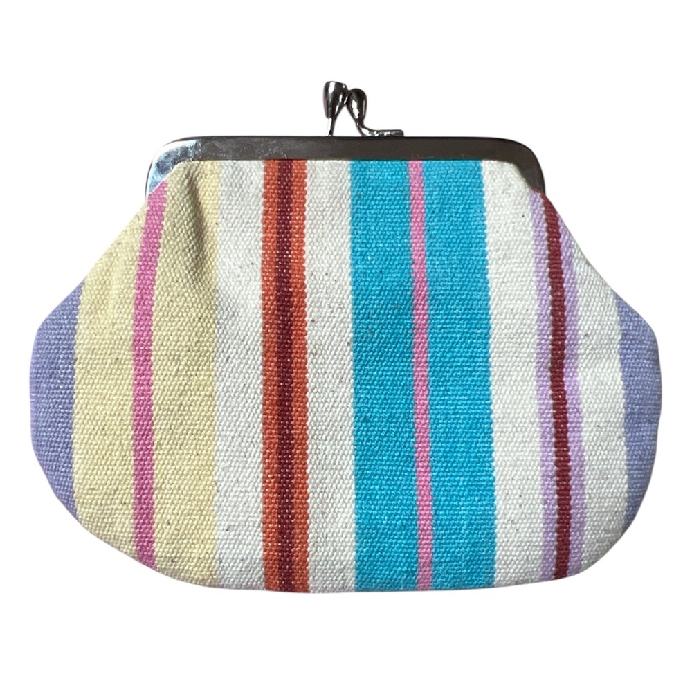 Anthropologie NWT Kiss Lock Colorful Striped Coin Change Purse 100% Cotton - Picture 2 of 6